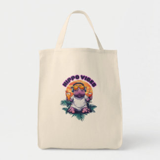Hippo tote bag illustrations "Hippo vibes"