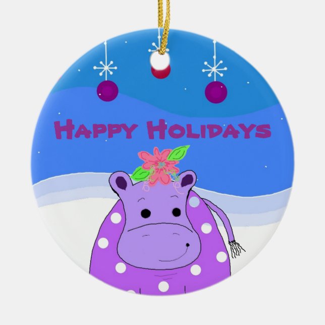 Hippo violet et ornements de Noël (Devant)