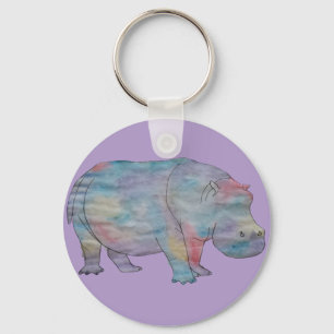 Hippo watercolour keychain