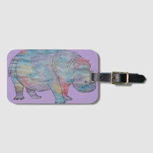 Hippo watercolour luggage tag