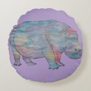 Hippo watercolour round pillow