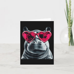 Hippo Wearing Gles Heart Valentines Day Hippopotam Card