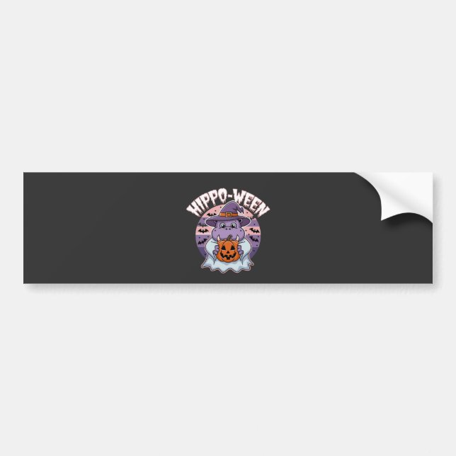 Hippo-ween Spooky Halloween Moo Deng Hippo Ghost Bumper Sticker (Front)