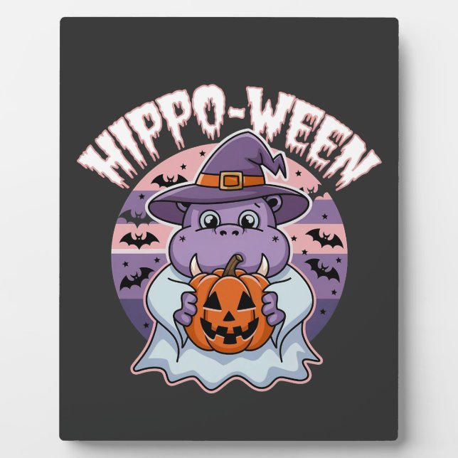 Hippo-ween Spooky Halloween Moo Deng Hippo Ghost Plaque (Front)