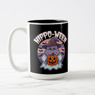 Hippo-ween Spooky Halloween Moo Deng Hippo Ghost Two-Tone Coffee Mug