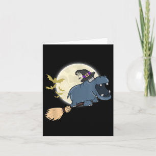 Hippo Witch Hat Riding Broom Stick Zoo Animal Love Card