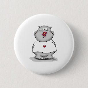 Hippo with Butterfly on his Nose 2 Inch Round Button