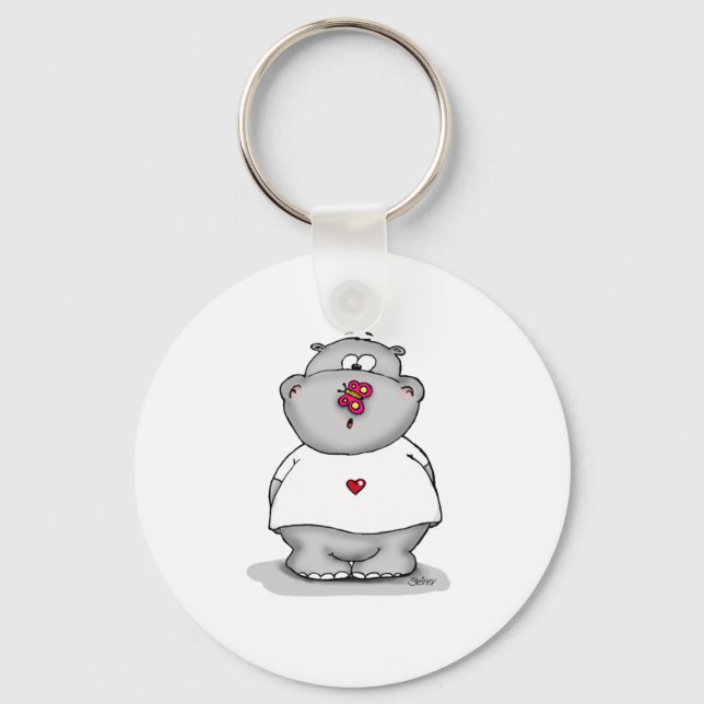 Hippo with Butterfly on his Nose Keychain (Front)
