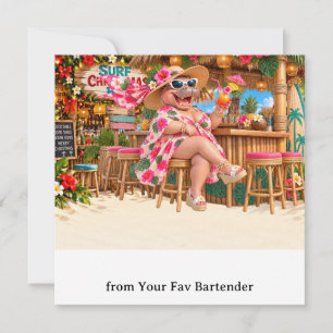 Hippo with Christmas Cocktail Party Greeting Card
