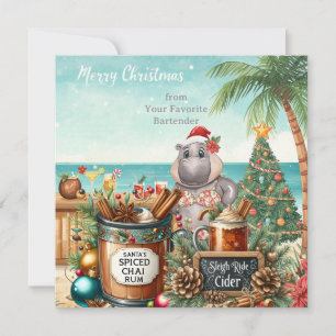 Hippo with Christmas Cocktail Party Greeting Card 