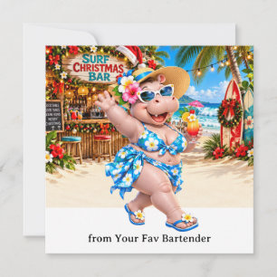 Hippo with Christmas Cocktail Party Greeting Card 