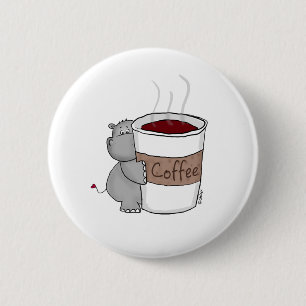 Hippo with Coffee 2 Inch Round Button