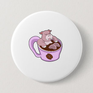 Hippo with Cup of Coffee 3 Inch Round Button