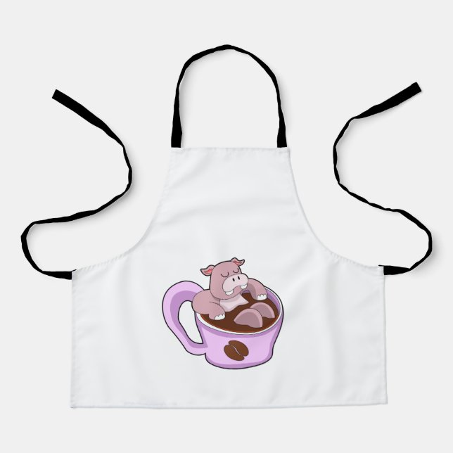 Hippo with Cup of Coffee Apron (Front)