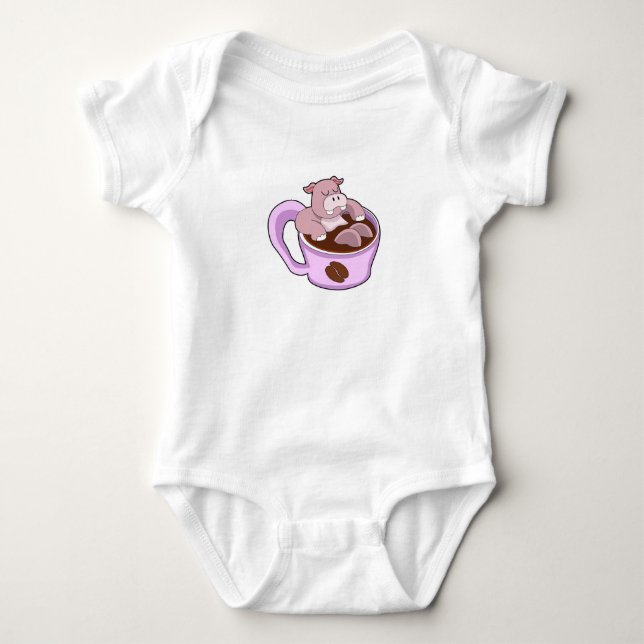 Hippo with Cup of Coffee Baby Bodysuit (Front)