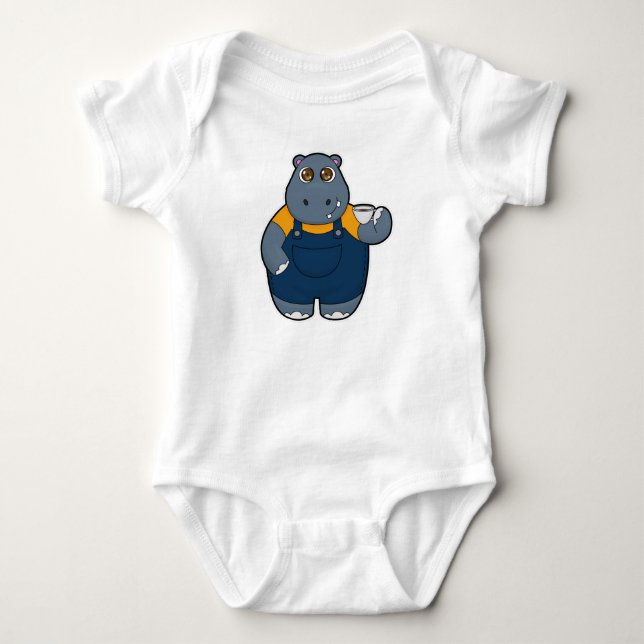 Hippo with Cup of Coffee Baby Bodysuit (Front)