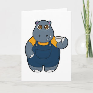 Hippo with Cup of Coffee Card