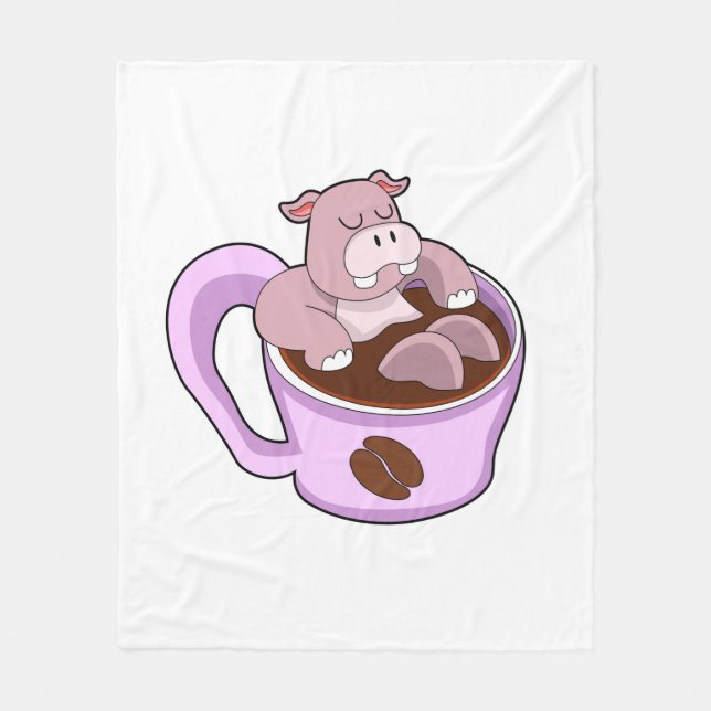Hippo with Cup of Coffee Fleece Blanket (Front)