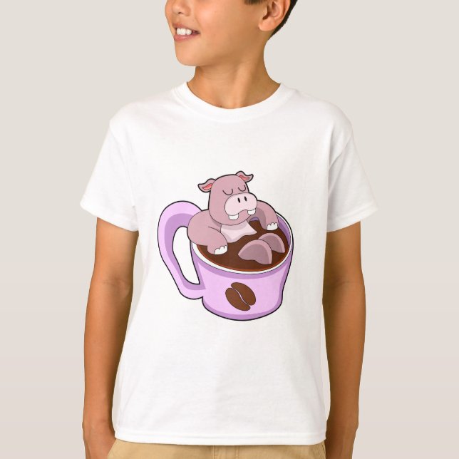 Hippo with Cup of Coffee T-Shirt (Front)
