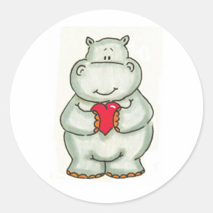 Hippo with Heart Classic Round Sticker