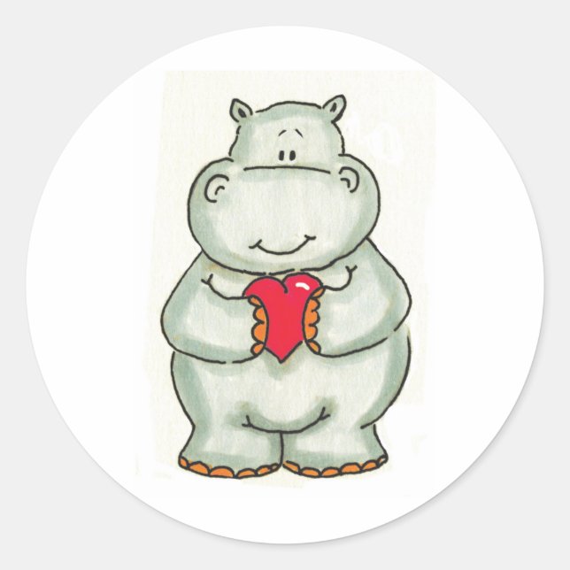 Hippo with Heart Classic Round Sticker (Front)