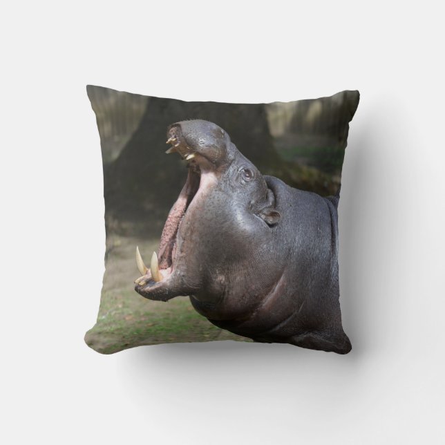 Hippo with His Mouth Open Throw Pillow (Front)