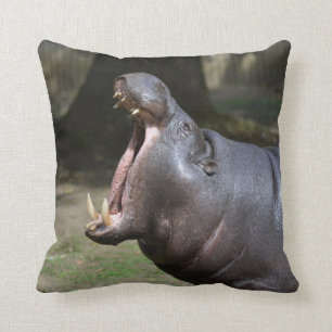Hippo with His Mouth Open Throw Pillow