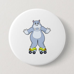 Hippo with Roller skates 3 Inch Round Button
