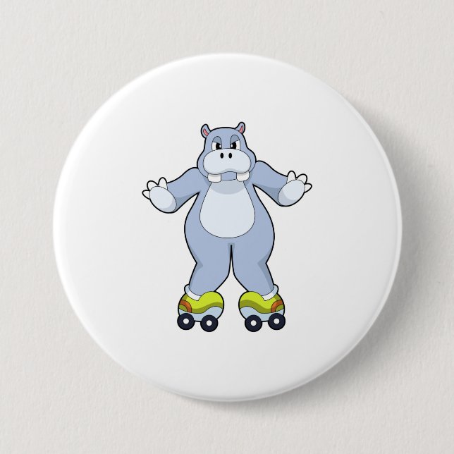 Hippo with Roller skates 3 Inch Round Button (Front)