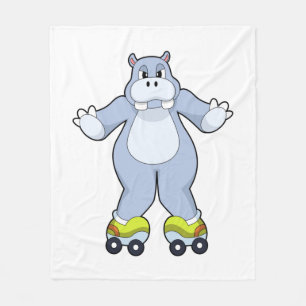 Hippo with Roller skates Fleece Blanket