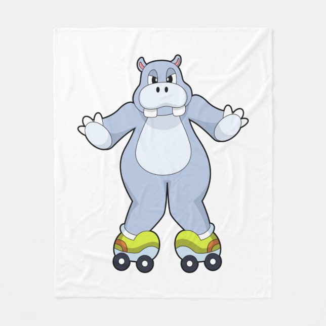 Hippo with Roller skates Fleece Blanket (Front)
