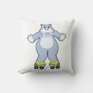 Hippo with Roller skates Throw Pillow
