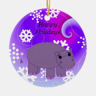 Hippo with Snowflakes Ceramic Ornament