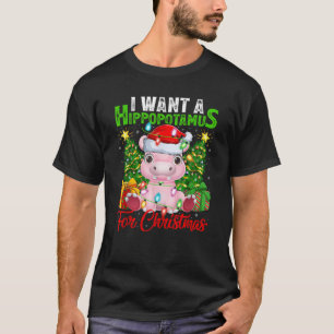 Hippo Xmas Lights Funny I Want A Hippopotamus for  T-Shirt