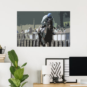 Hippocampe Avec Jockey En Bleu Poster