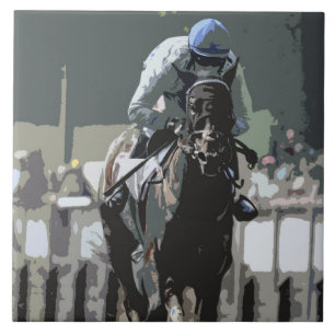 Hippocampe Avec Jockey En Carreaux Bleus Céramique