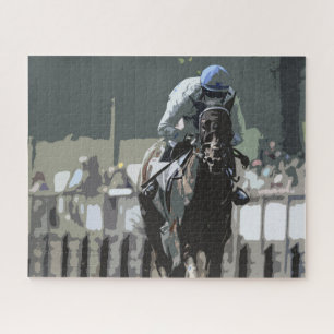 Hippocampe Avec Jockey En Puzzle Bleu