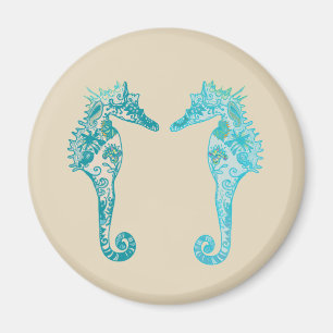 Hippocampe mandala art  Aimant Rond