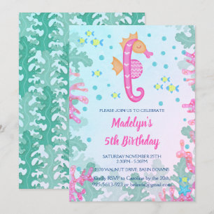 Hippocampe sous la mer Invitation Anniversaire