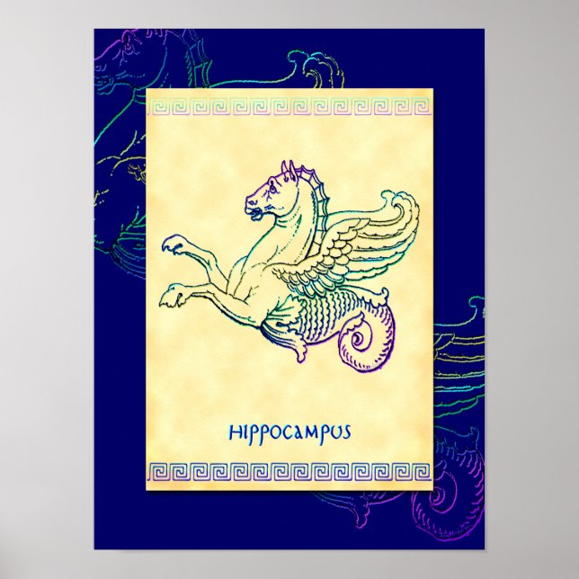 Hippocampus Grec Cheval de mer Poster d'Art Vintag (Devant)