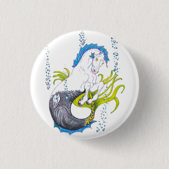 Hippocampus (skull) 1 inch round button (Front)