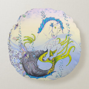 Hippocampus (skull) w/blue/purple/beige) round pillow
