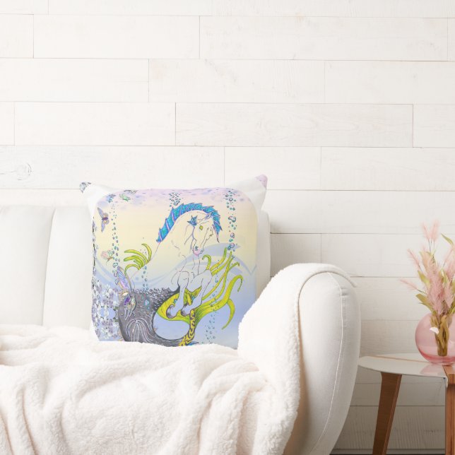 Hippocampus (skull) w/blue/purple/beige) throw pillow (Couch)