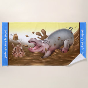 Hippopotames boueux de serviette de plage. Bord