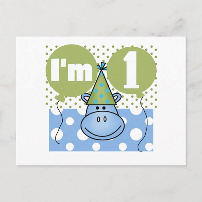 Hippopotamus 1st Birthday Tshirts and Gifts Postcard (Front)