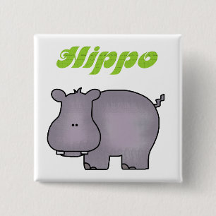 Hippopotamus 2 Inch Square Button