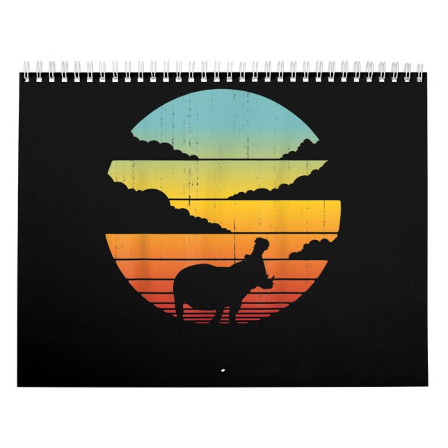 Hippopotamus 60s 70s Hippo |  Hippo Lover Calendar (Cover)