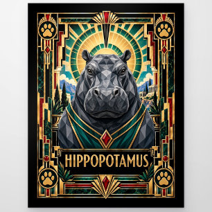 Hippopotamus, Art Deco Wildlife Postcard