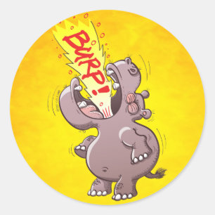 Hippopotamus Burping Loudly Classic Round Sticker