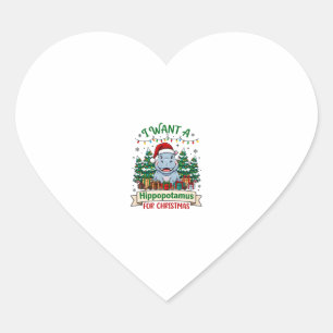 Hippopotamus Christmas Hippo Santa Hat Trees Prese Heart Sticker